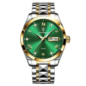POEDAGAR Stainless Steel Mens Watch Top Brand Luxury Luminous Military Watches Man Waterproof Calendar Week Display Quartz Clock