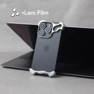Coque de téléphone pare-chocs en métal irrégulier IPhone 16 15 14 13 Pro Max Plus avec Film de Protection d'objectif couverture antichoc en alliage d'aluminium nu